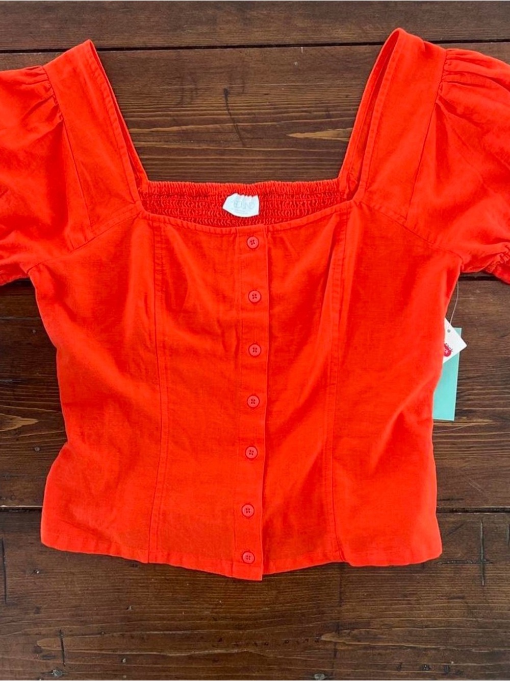 Abound Bright Red Square-Neck Button Front Blouse